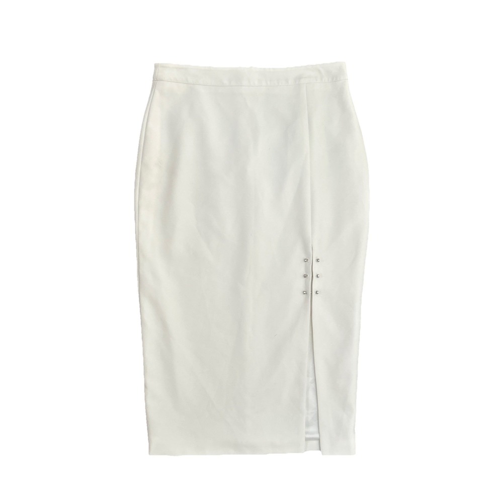 Bardot Off White Pencil Skirt US 6 Midi Studded Slit Detail Party Evening Work